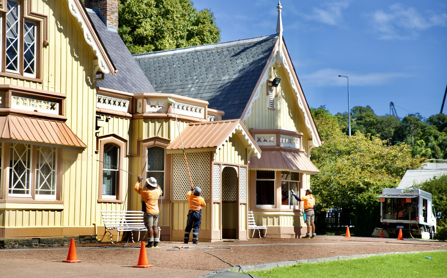 Soft wash treatment on a heritage home